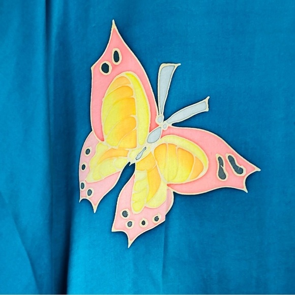 Soft silk blue floral and butterfly caftan. One size. - Picture 8 of 12